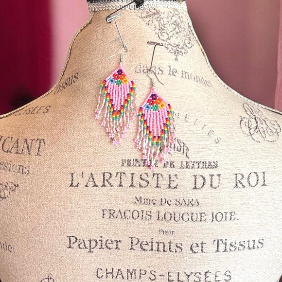 Pink and Silver Beaded Chandelier Earrings Pink Pony Club inspired - Picture 13 of 16